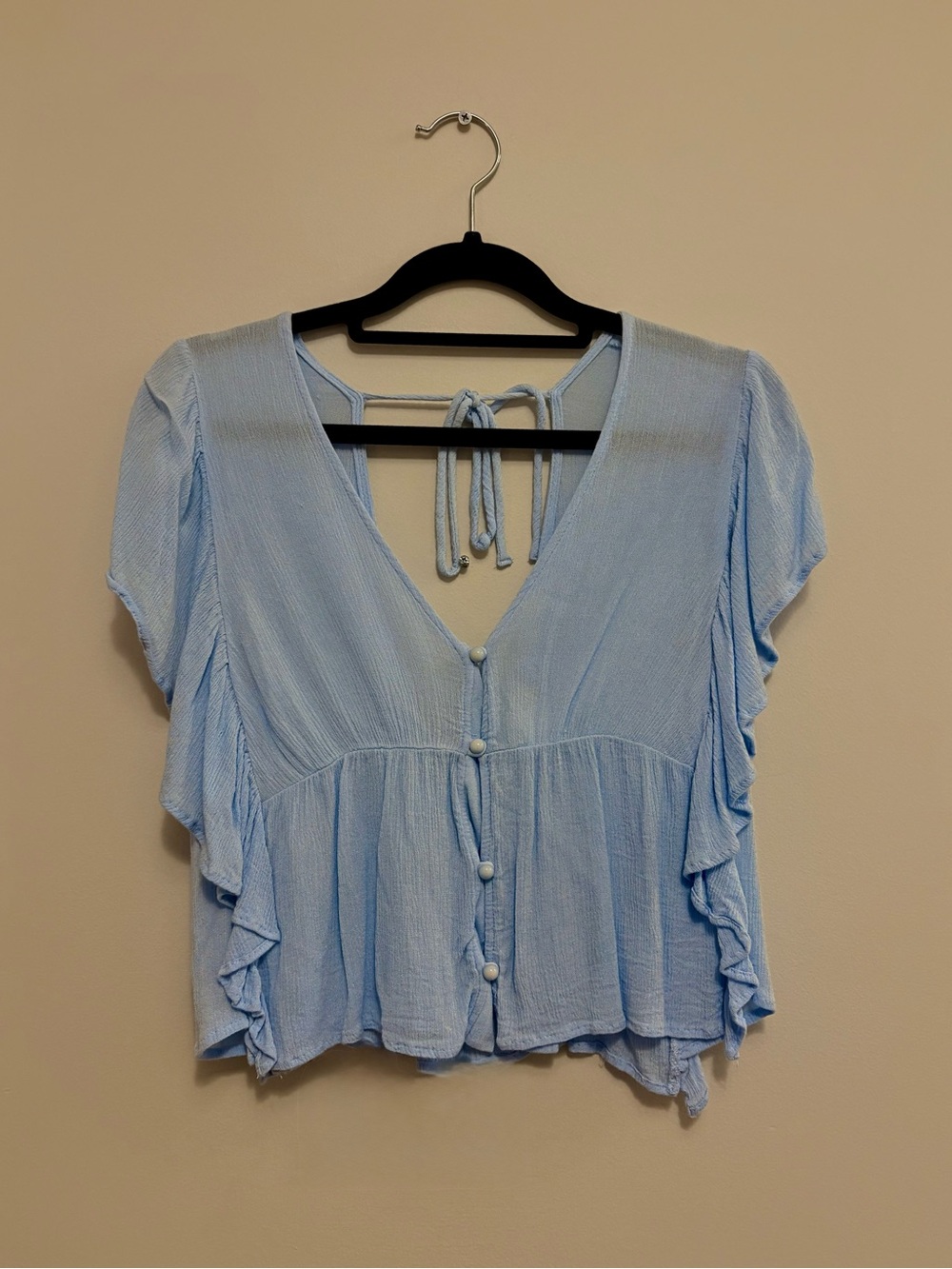 Altar'd State Light Blue Ruffle Button-Front Blouse